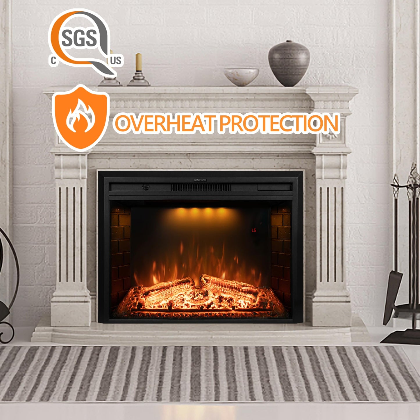 Dreamflame 36 inch Wide 21 inch High Electric Fireplace, Wall Fireplace Electric with Remote Control, Realistic Log and Crackling Sound, Overheating Protection and Timer, 750/1500W Black