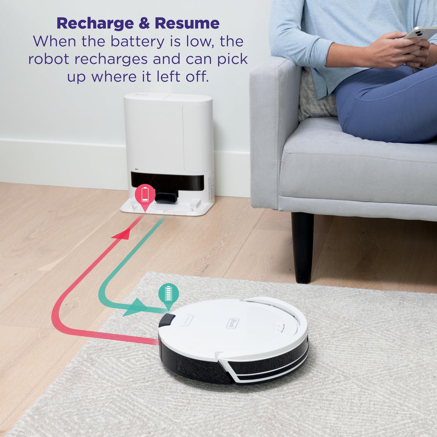 Shark Navigator Robot Vacuum with Bagless 30-Day Capacity Self-Empty Base, Powerful Suction, SmartPath Navigation, Self-Cleaning Brushroll, for Carpets & Hard Floors, White, AV2110S