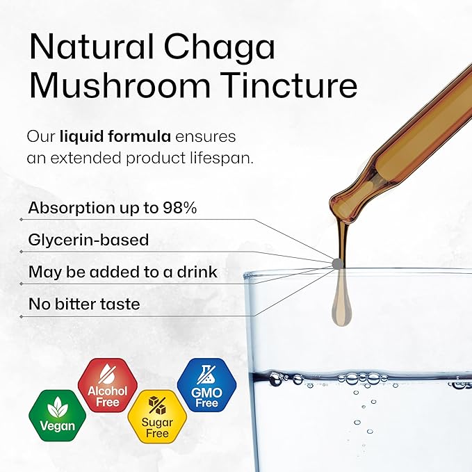 BIO KRAUTER Chaga Mushroom Extract - Chaga Tincture for Immune Support - Vegan, Alcohol & Sugar Free Drops 4 Fl.Oz.