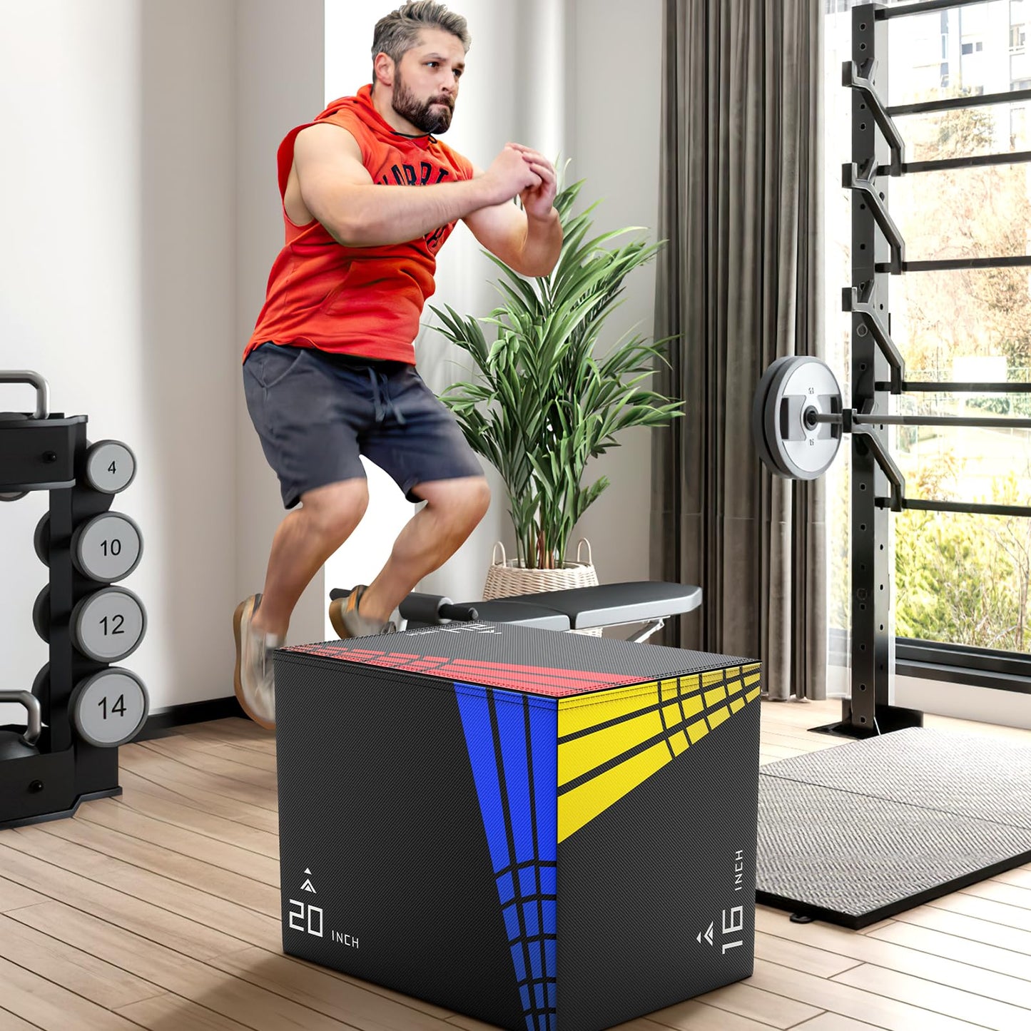 3-In-1 Foam Plyometric Jump Box,Stable Plyo Box Covered with 3MM Anti-Slip Particles,24”x20”x16”Stable Box Jumps for Home Gym Fitness Workout Training,440lb Weight Capacity