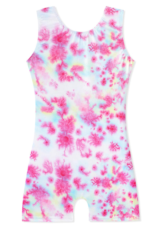 HOZIY Gymnastics Leotards for Girls 5t Size 5-6 Years Tumbling Outfits Tie Dye Flower Floral Biketard Pink White Blue Yellow Dance Clothing Toddlers Sparkly