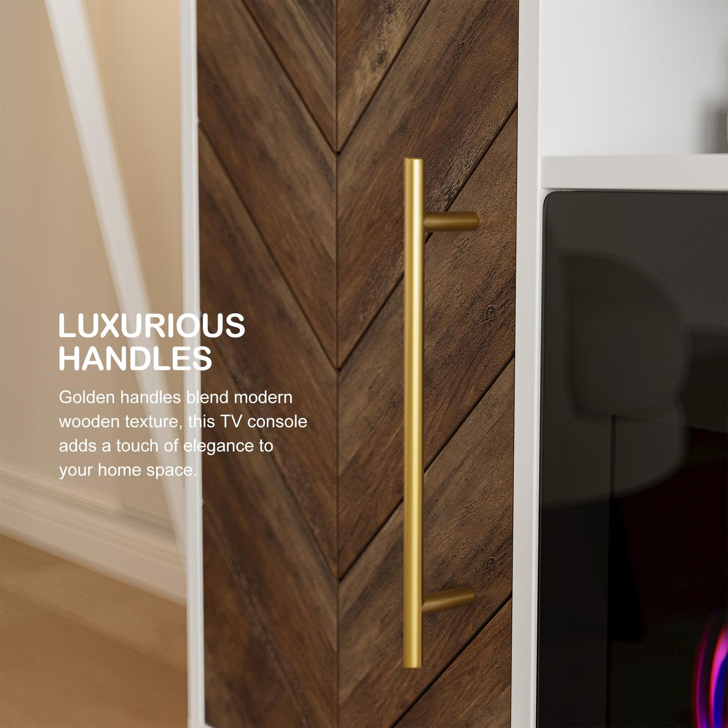 BELLEZE 68" Wood TV Stand with 36" Electric Fireplace, Entertainment Center with Storage Cabinet, Console Table for TVs up to 75 Inches, for Living Room, Bedroom - Harper (White Ebony)