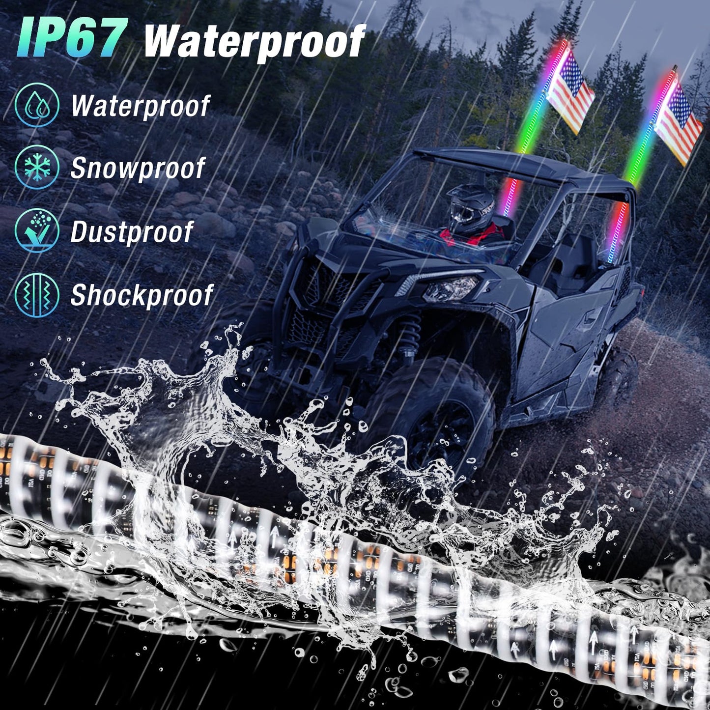 Uemicip 2PCS 4FT COB UTV Whip Lights,2024 New Upgrade Superbright LED Whip Lights,RGB Chasing Lights Whip Lights for Side by Side, Lighted Whip fit for UTV ATV RZR SXS Can-Am Polaris