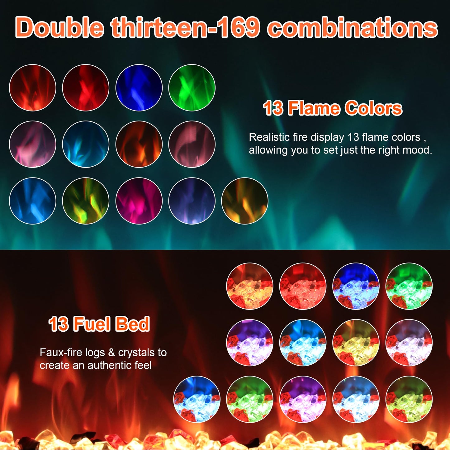 Carsynflame Electric Fireplace 65 in, Wall Mounted & Recessed Electric Fireplace Inserts, Remote & Touch Screen Control, 169 Flame Color Combinations, Timer& Thermostat Fireplace Heater, 1500W, Black