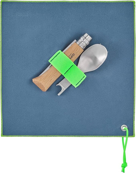 Opinel Picnic+ Cutlery Full Set, No.8 Stainless Steel Knife, Fork and Spoon Insert, Micro Fiber Napkin
