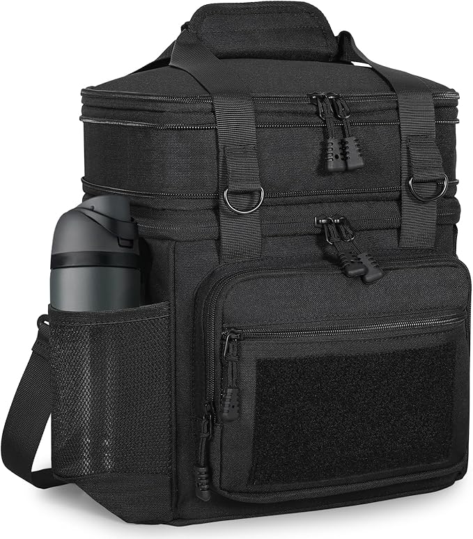 GLENKEY Double Deck Insulated Lunch Box, Expandable Large Lunch Bag Leakproof Cooler Bag Lunch Pail for Men Women Adults Work Shifts Travel Daytrip, Black