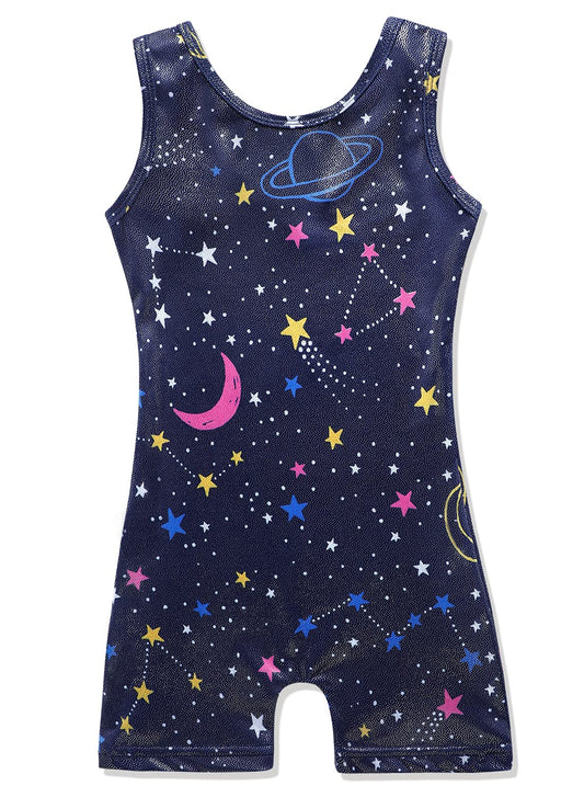 HOZIY Girls Gymnastics Leotards With Shorts Size 6 5t 5-6 Years Old Cosmos Dark Blue Black Stars Starry Night Planet Biketard