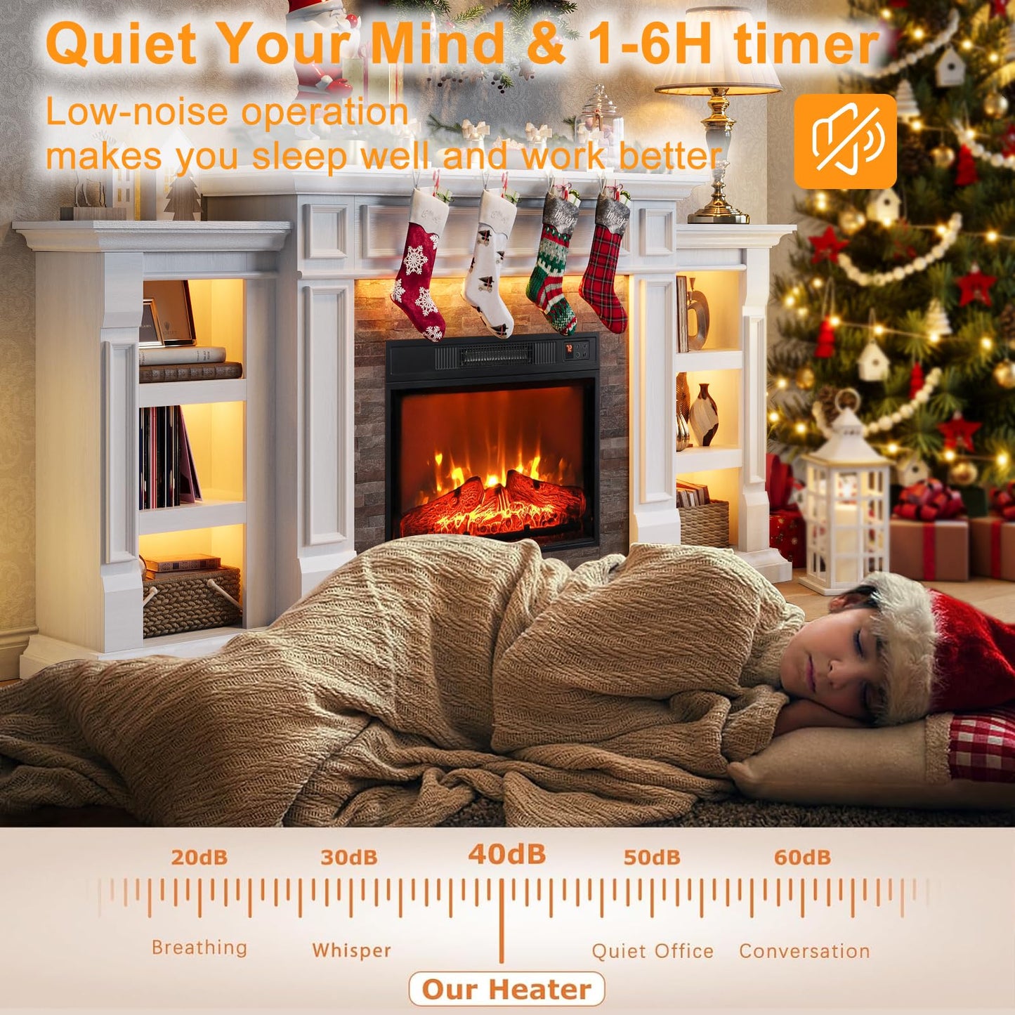 Naice 72" Electric Fireplace with Mantel and Cabinets, LED Light Fireplace TV Stand for TVs up to 80", 3D Realistic Flame Heater with Stacked Stone Surround for Living Room