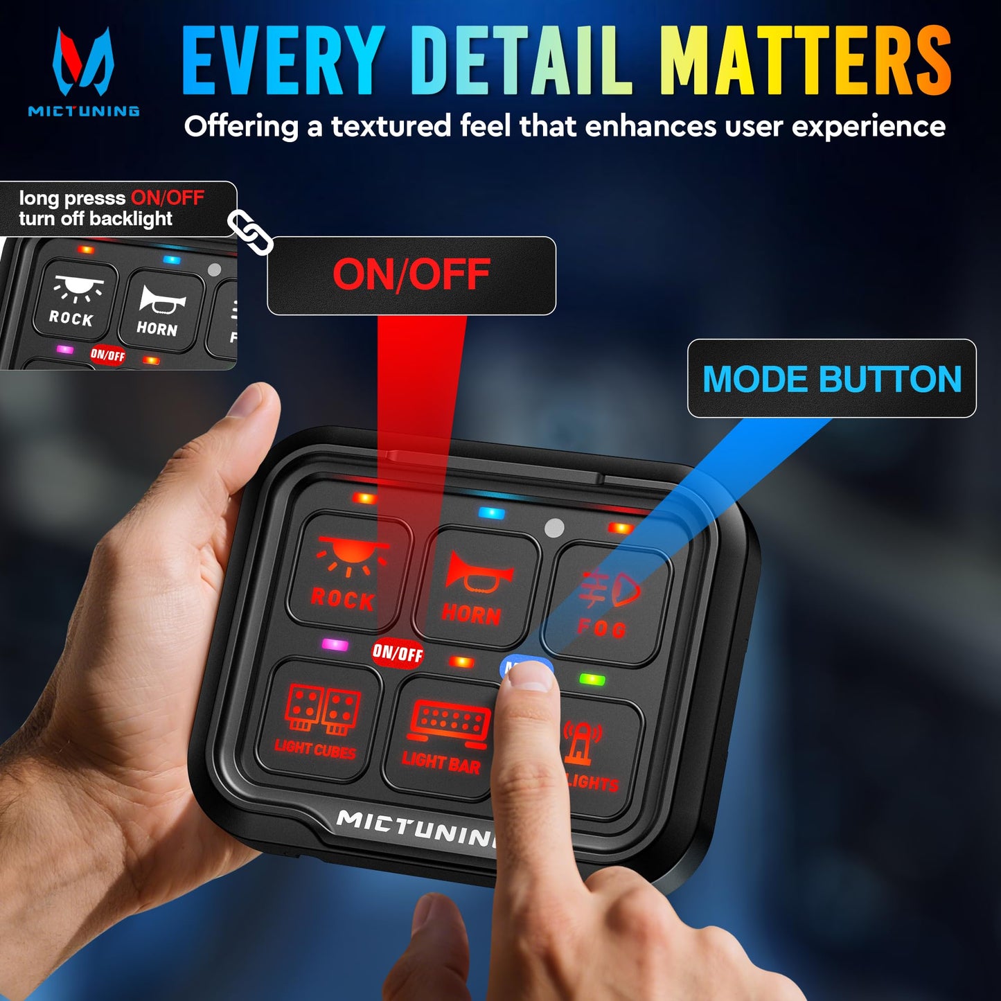 MICTUNING Ultra 6 Gang Switch Panel, IP67 Waterproof, Toggle Momentary Pulsed RGB Dimmable Multifunction Switch Panel, Universal Circuit Control Relay System Switch Box for Car Boat, 2 Years Warranty