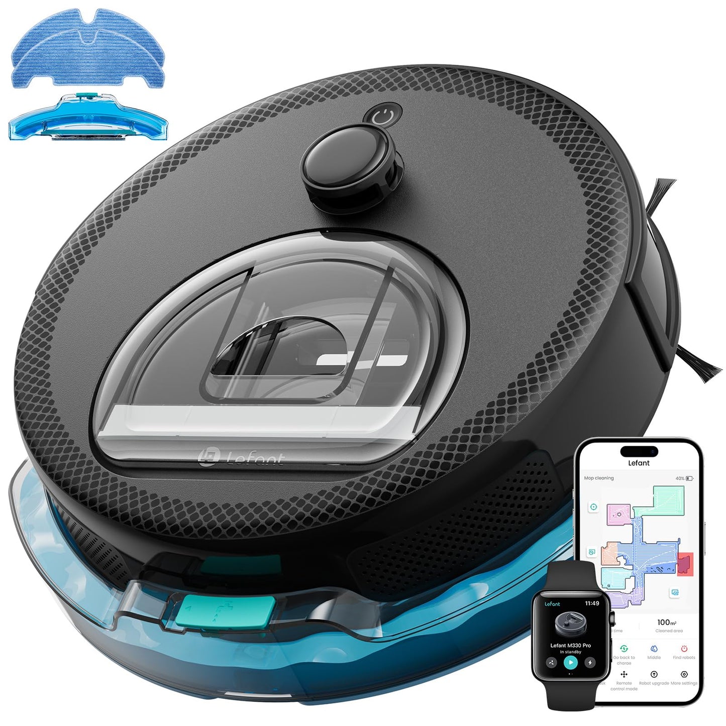 Lefant LiDAR Robot Vacuum and Mop, 450ml Visible Dustbin, Upgraded 190° PSD Obstacle Avoidance, Customized Cleaning, Multi-Floor Mapping, 150 Mins Runtime, WiFi/Alexa/APP, Pet Hair & Carpets, M330 Pro