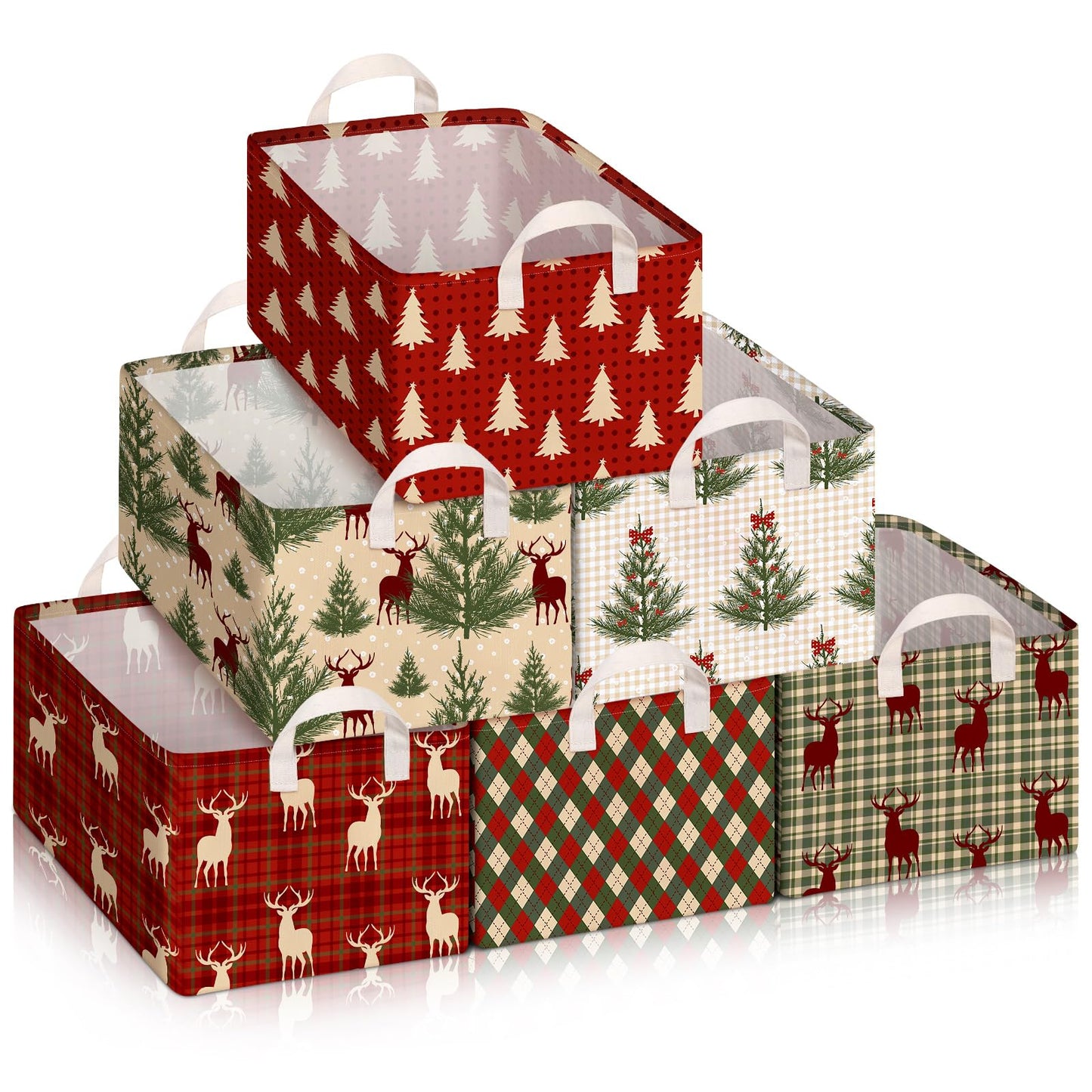 Boao 6 Pack Christmas Storage Bin Collapsible Large Christmas Storage Baskets for Gifts Canvas Laundry Basket Foldable Box with Handle for Office Home Bedroom Clothes