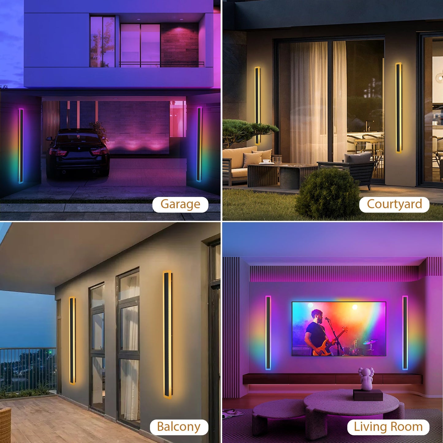 RGB Outdoor Wall Lights, 2 Pack 40inch Long Wall Sconce, Modern Lighting LED Outdoor Wall Lights, Long Wall Light IP65 Waterproof 30W Dimmable Exterior Sconce Led Linear Light for Garage, Patio,Porch