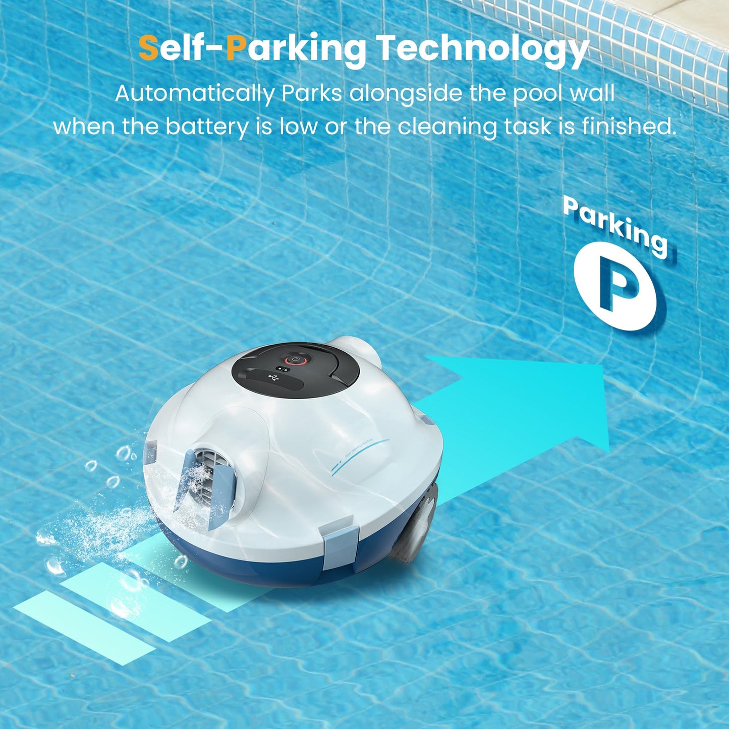 OUCAXIA Y10 Cordless Robotic Pool Cleaner Automatic Vacuum - 90 Mins Runtime, Powerful Suction, Self-Parking, Lightweight for Above/Inground Pools Up to 65ft/1100 Sq.Ft, White