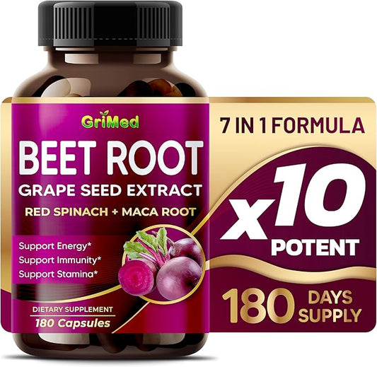 12,900mg Beet Root x12 Potency with Grape Seed Extract, Maca Root, Red Spinach, Ashwagandha - Healthy Energy Supplement for Heart Support (90 Count (Pack of 1))