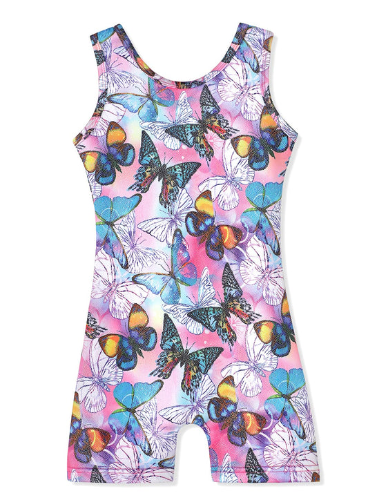 HOZIY Girls Gymnastics Leotards With Shorts Size 6 5t 5-6 Years Old Blue Pink Pinkish Purple Rainbow Butterfly