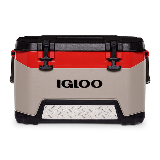 Igloo BMX 52 Quart Cooler with Cool Riser Technology, Fish Ruler, and Tie-Down Points - 16.34 Pounds - Sandstone and Red