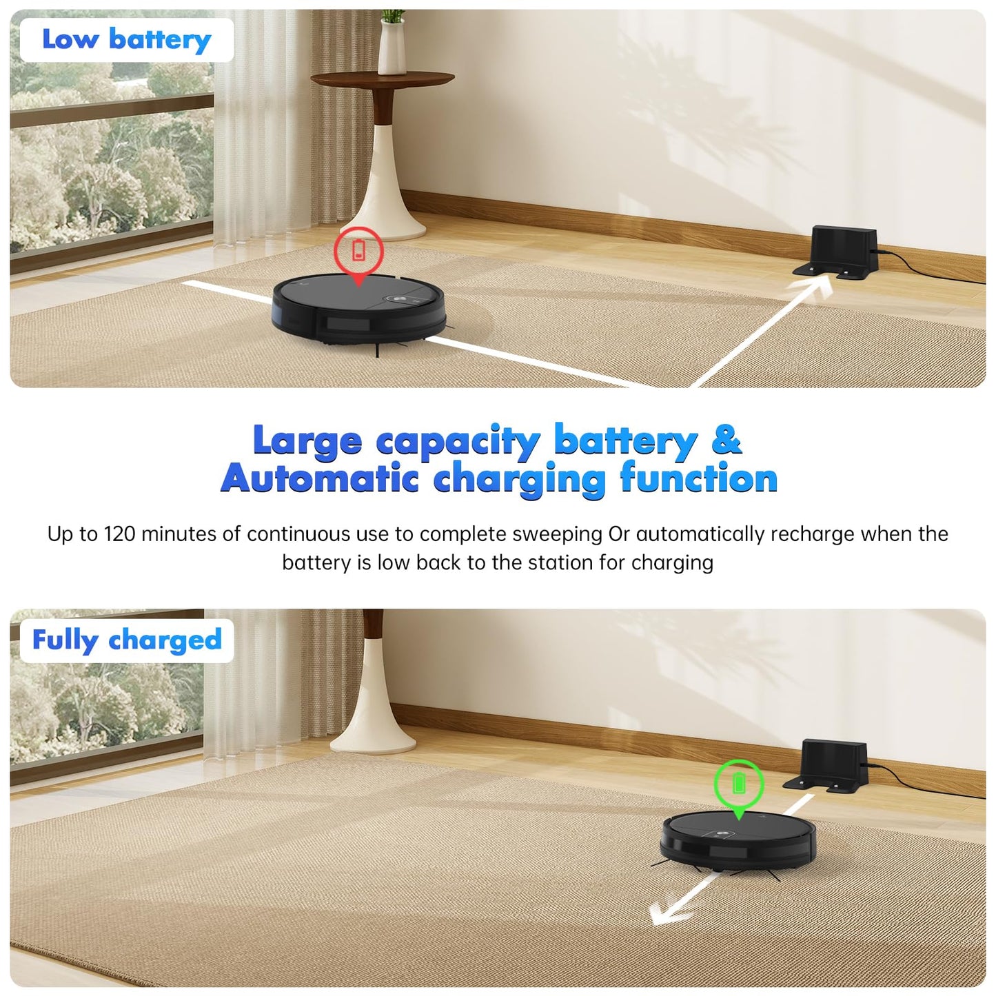ATTELL Robot Vacuum and Mop Combo,3000Pa Max Suction,120 Mins Runtime,2 in 1 Mopping Robot Vacuum Cleaner,Wi-Fi/App/Remote,Self-Charging,for Pet Hair,Hard Floors and Low Pile Carpet,Black