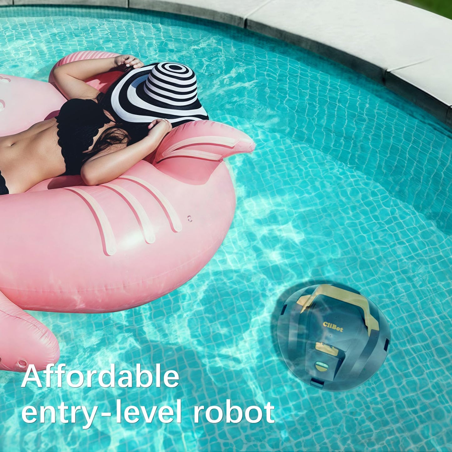 CliBot Cordless Robotic Pool Cleaner, Automatic Pool Vacuum with 120Mins Runtime, Powerful Suction and Auto-Parking, Pool Vacuum for Above Ground Pool Up to 850 Sq. Ft
