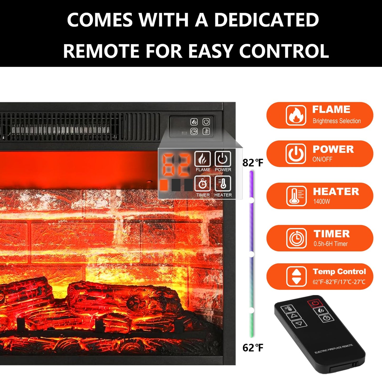 44" Electric Fireplace Mantel, TV Stand with Freestanding Electric Fireplace, Stacked Stone Surround Fireplace Heater with Remote Control, Adjustable 3D Flame Fireplace for Living Room Bedroom