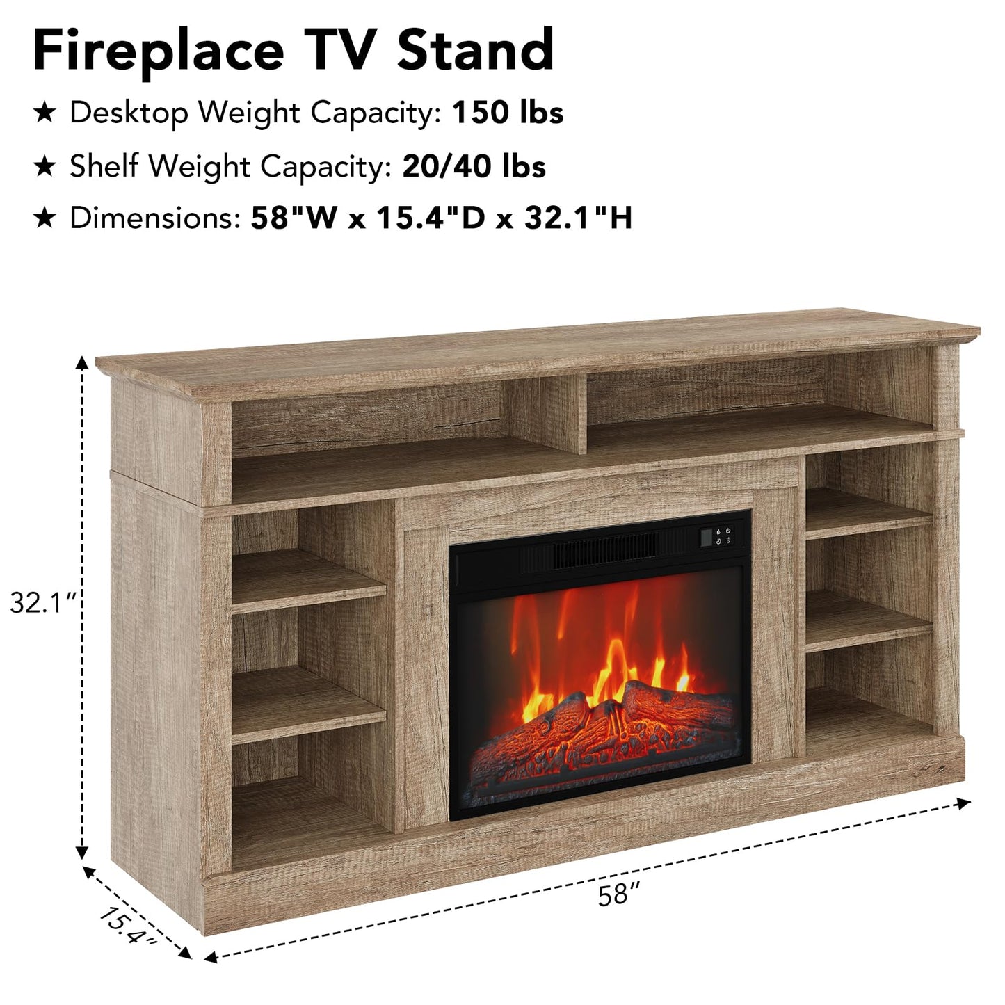 Electric Fireplace Tv Stand for Tvs Up to 58 Inch, Farmhouse 23" Remote Control Fireplace Entertainment Center with Sliding Barn Door, Storage Cabinets/Adjustable Shelves for Living Room