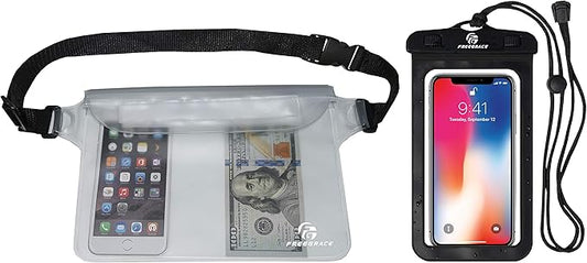 Waterproof Pouches with Waist Strap / Pouch Case Bundle Set- Keep Your Phone & Valuables Dry and Safe - Waterproof Dry Bags for Boating Swimming Snorkeling Kayaking Beach Water Parks Pool