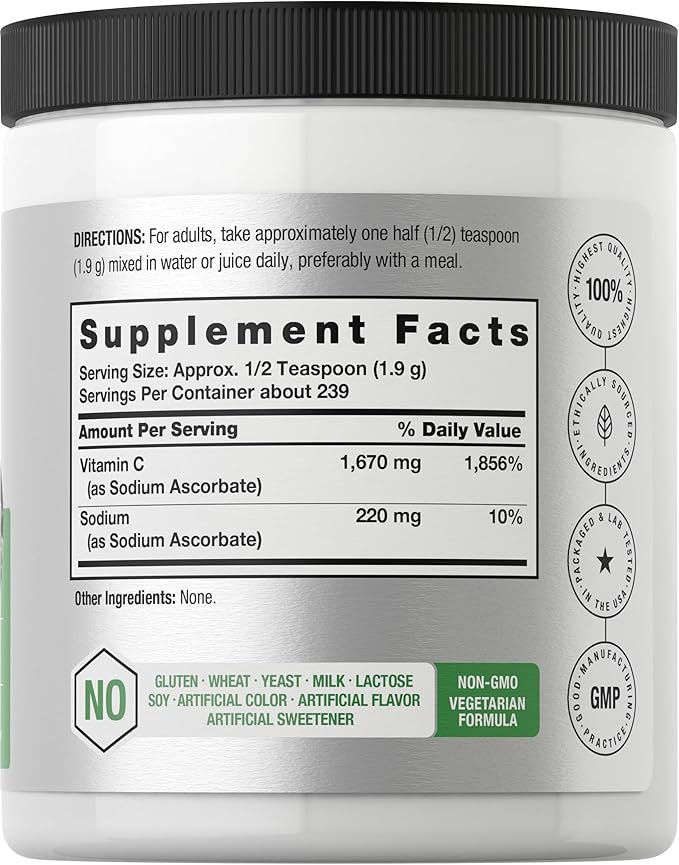 Horbäach Buffered Sodium Ascorbate Vitamin C Powder | 16 oz | Vegan, Non-GMO, and Gluten Free Supplement