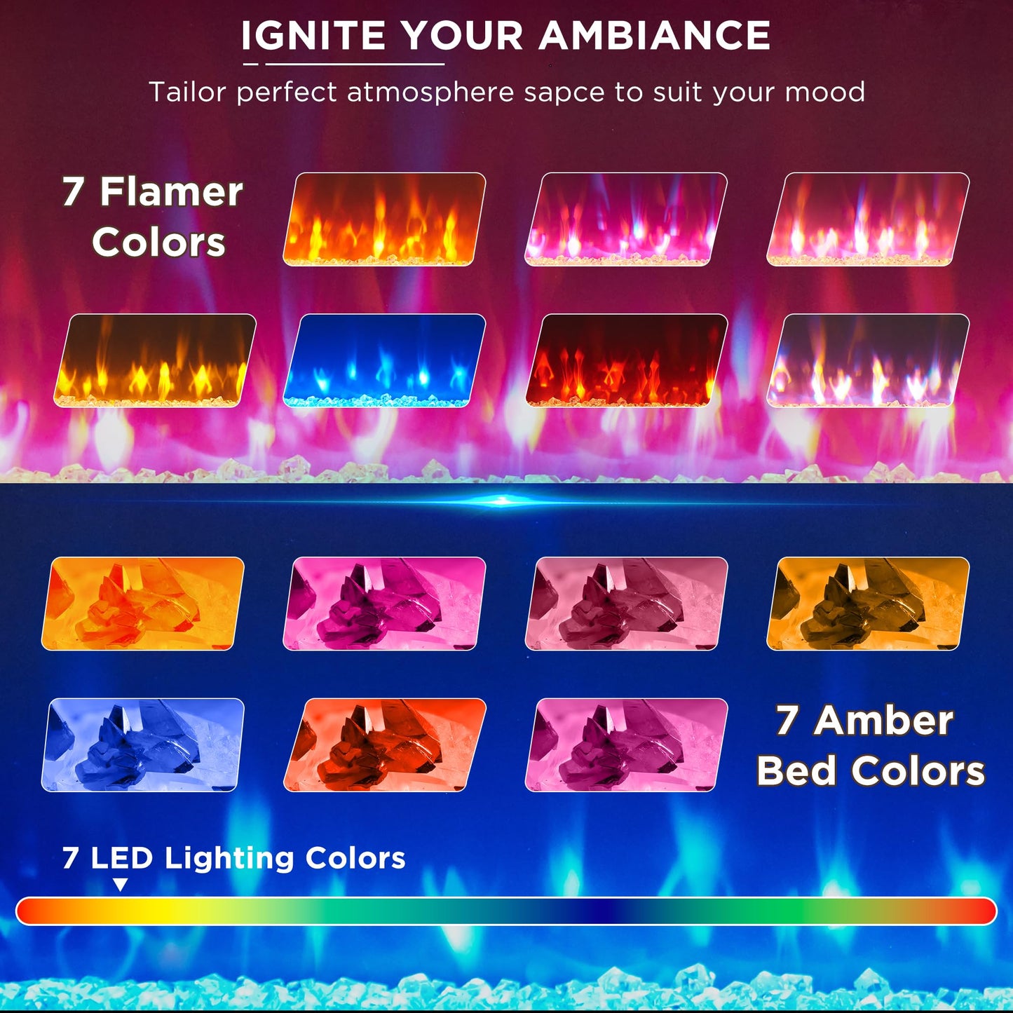 ACCOHOHO Farmhouse Fireplace TV Stand for 80 Inch TV, Entertainment Center w/ 36'' Electric Fireplace & LED Lights, Mordern Media Console with Storage Drawers & Cabinets for Living Room, Black