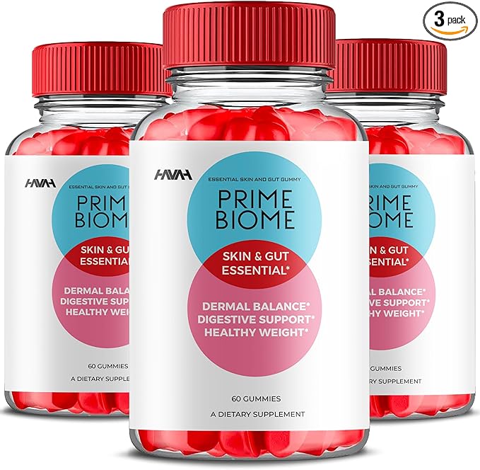 (3 Pack) Prime Biome Gummies PrimeBiome Skin & Gut Support Gummy Formula, PrimeBiome Overall Health & Wellness Vitamin B12 B6 Folic Acid Support Supplement, Prime Biome Advanced Formula (180 Gummies)