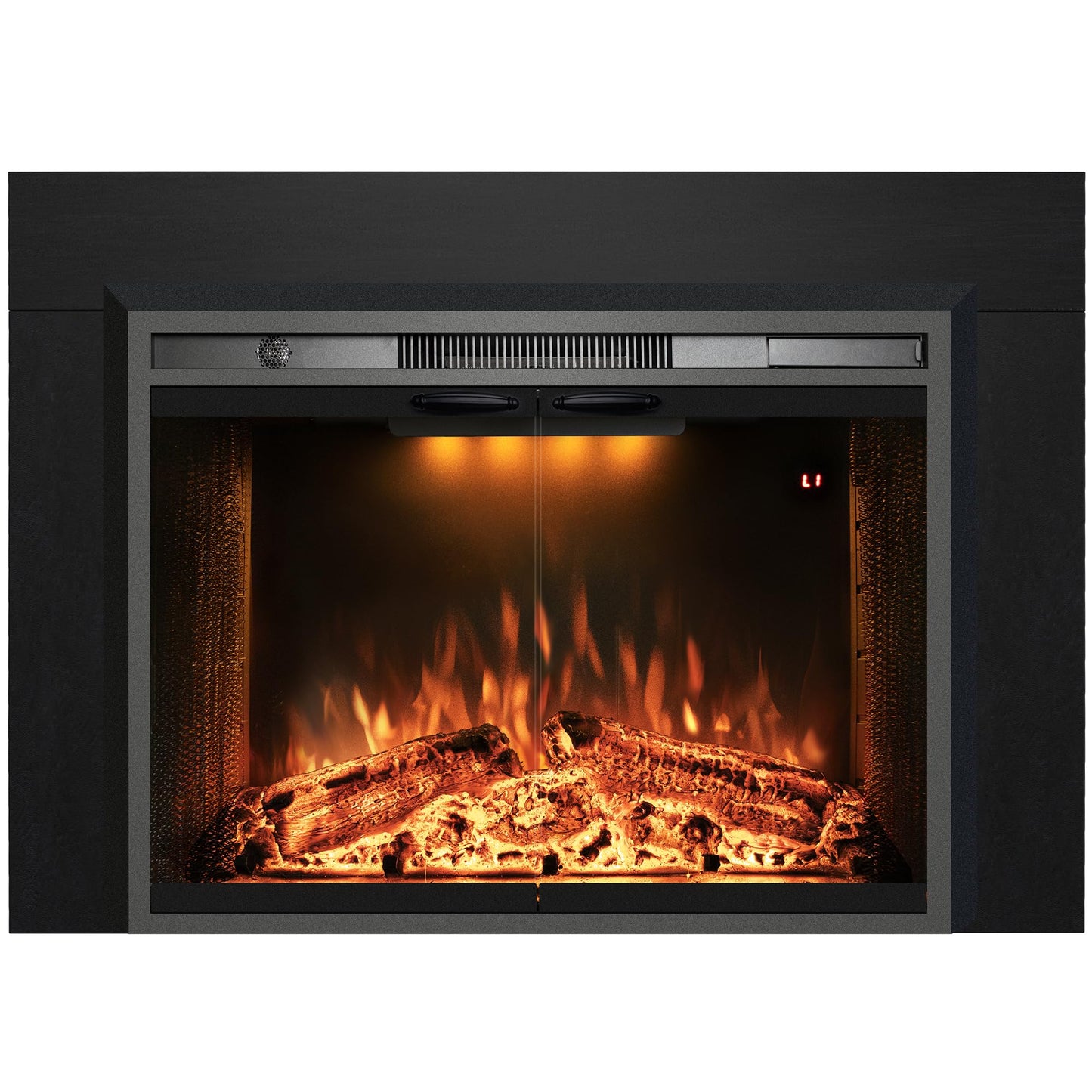 Velaychimny 42" Electric Fireplace Insert with Metal Trim Kit, Adjustable Flame, Fire Crackling Sound, Top Light Colors, Timer, Glass Door & Mesh Screen, Black