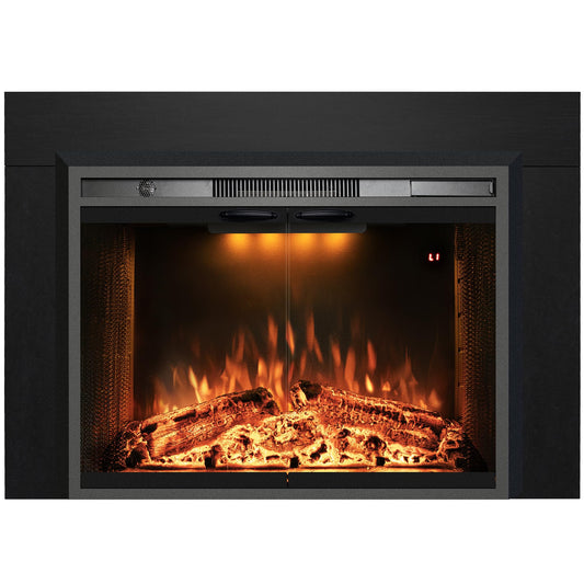 Velaychimny 42" Electric Fireplace Insert with Metal Trim Kit, Adjustable Flame, Fire Crackling Sound, Top Light Colors, Timer, Glass Door & Mesh Screen, Black
