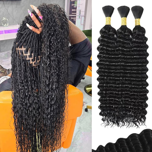150g 18 Inch Human Braiding Hair Deep Wave Bulk Human Hair for Braiding 3 Bundles/Pack No Weft Human Deep Curly Braiding Hair for Boho Braids Brazilian Virgin Human Hair Extensions Natural Color
