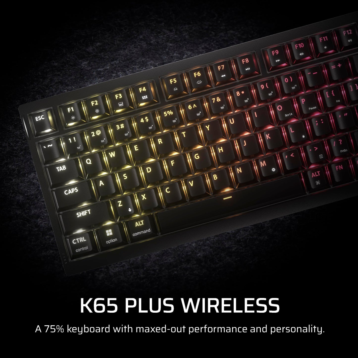 Corsair K65 Plus Wireless 75% RGB Hot-Swappable Mechanical Gaming Keyboard – Pre-Lubricated MLX Fusion Tactile Switches – Dual-Layer Sound Dampening – PBT Keycaps – QWERTY NA – Black