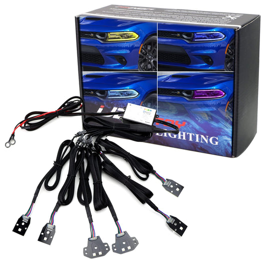 iJDMTOY RGBW Multicolor LED Circuit Board Ambient Lighting Kit Compatible with 2015-up Dodge Charger, Control_by_Smartphone