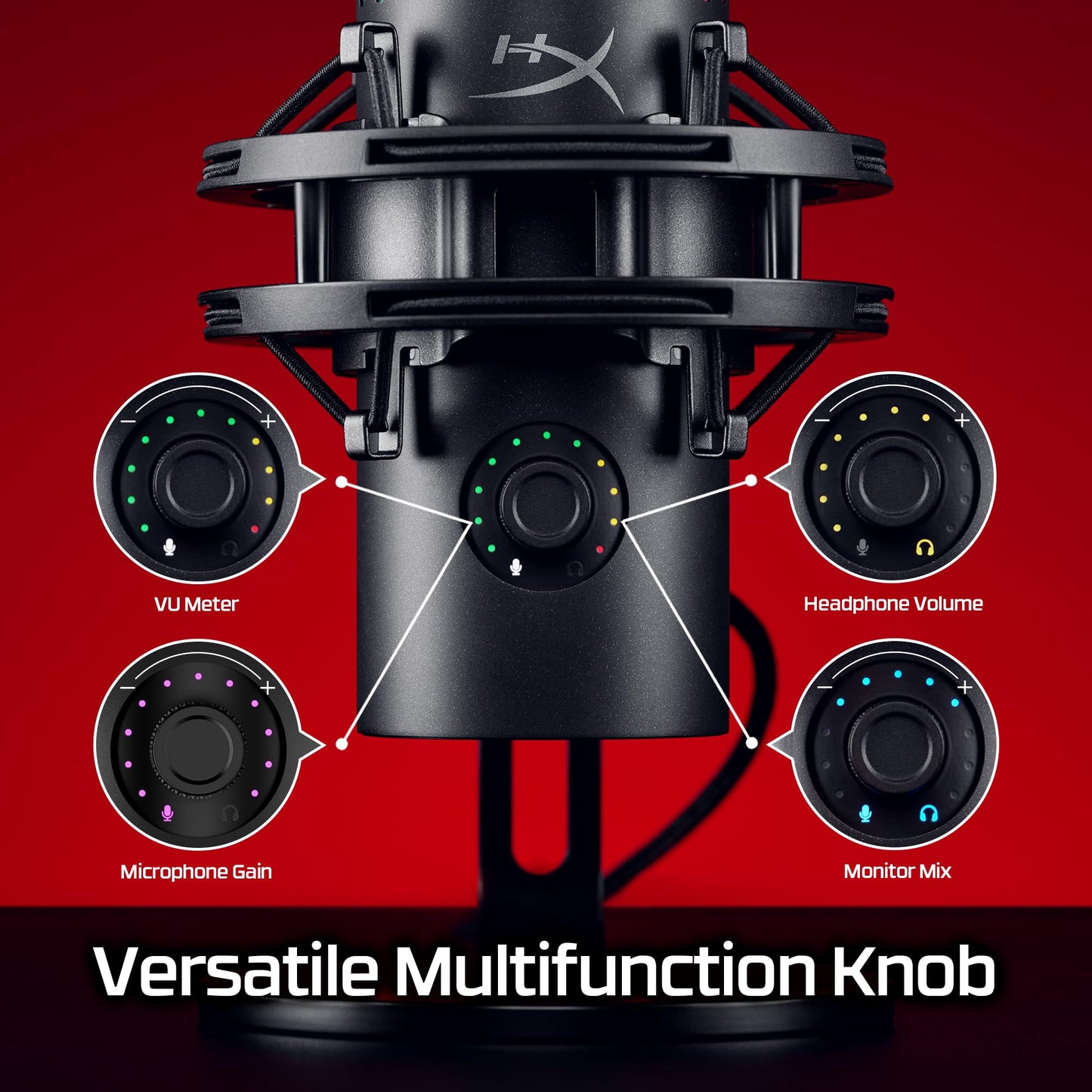 HyperX QuadCast 2 S – USB Microphone, with RGB Lighting, Streaming and Podcasting, with On-Board Controls, LED Lighting, Removable Shock Mount, PC, Mac, USB-C - Black