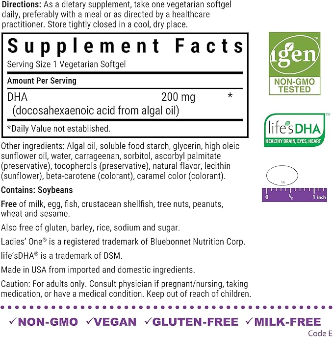 BlueBonnet Early Promise Prenatal Gentle DHA 200 mg Vegetable Capsules, 60 Count ('743715001794)