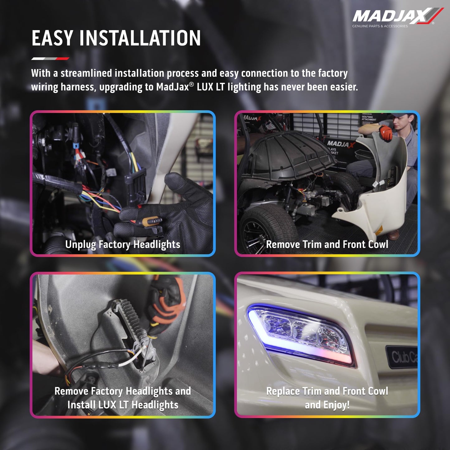 MADJAX LUX LT Golf Cart LED Headlight Kit Compatible with Club Car Onward Models | Fits 2017-Up Models | RGB LED Golf Cart Lights