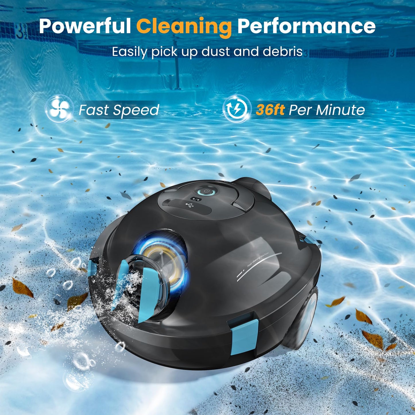 OUCAXIA Y10 Cordless Robotic Pool Cleaner Automatic Vacuum - 90 Mins Runtime, Powerful Suction, Self-Parking, Lightweight for Above/Inground Pools Up to 65ft/1100 Sq.Ft