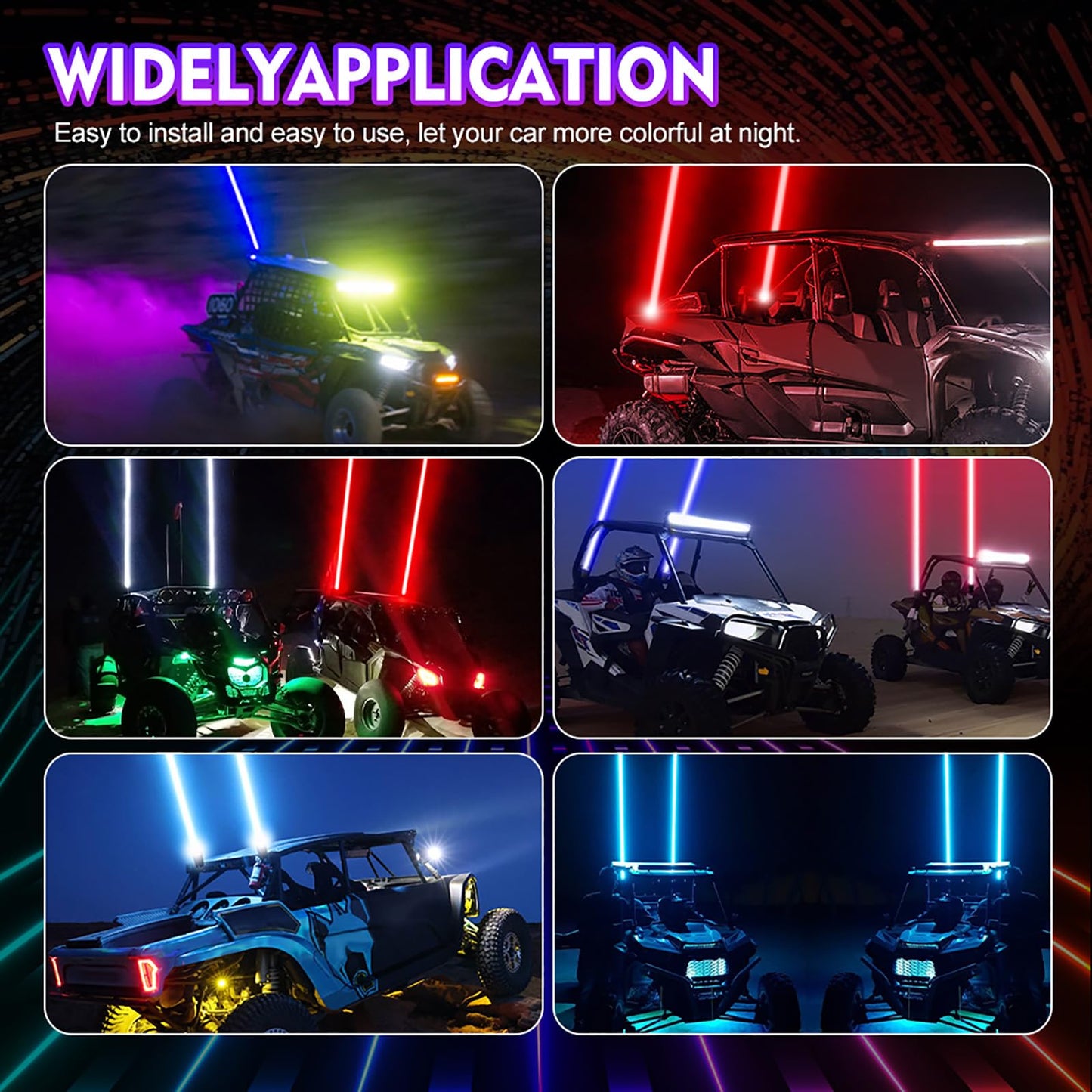 Jumpdy RGB Whip Lights for Side by Side 2 PCS Whipless Whip Light LED Spot Beam Pod Lights LED Pods for Offroad ATV Can am 1000XP UTV Golf Cart Truck 4x4 Boat Polaris RZR SXS