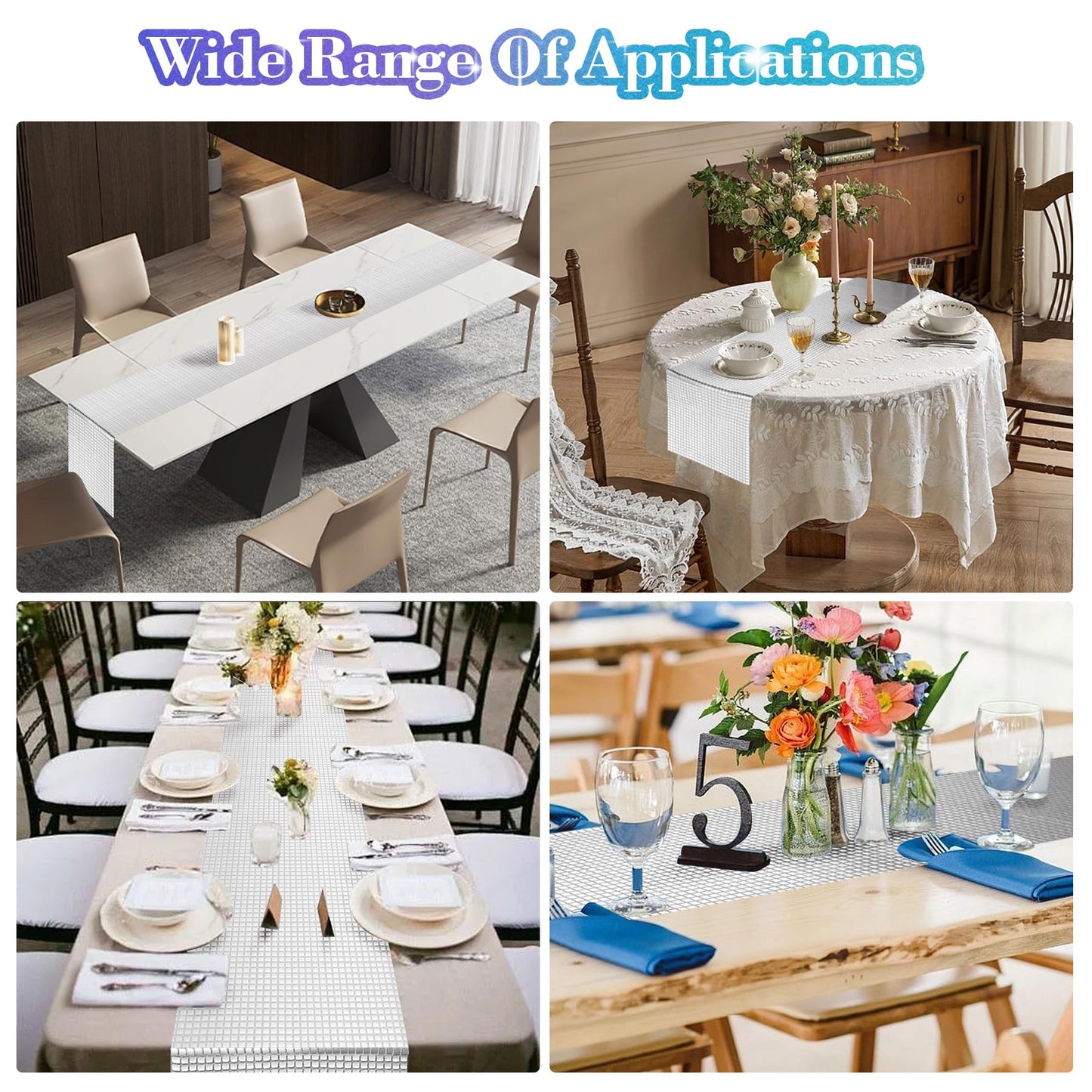 4 Packs Glitter Disco Party Table Runner 12 x 108 Inches Mirror Silver Foil Decor for 70s 80s Disco Party Decorations Birthday Home Table Decorations