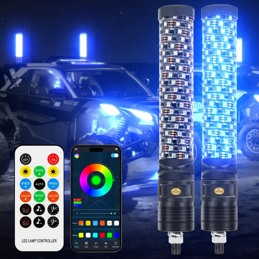 goodfitment 2 Pcs 1FT Thick Whip Lights, LED Whip Light with Brake Turn Signal by App & Remote Control, Spiral RGB Chasing Whips, Music Whip Light Compatible with UTV ATV RZR Can-Am SXS