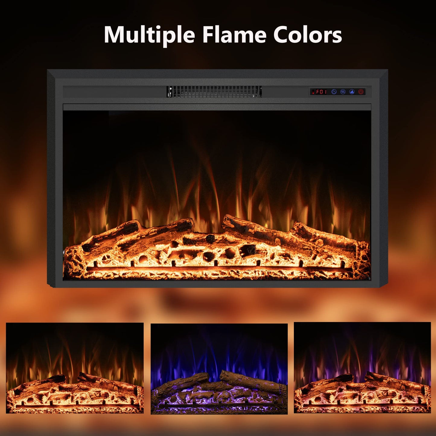 Rodalflame 40" Width Electric Fireplace Inserts with Adjustable Flame Colors, Fireplace Heater with Touch Screen & Remote Control, Recessed in Wall, 750/1500W, Timer