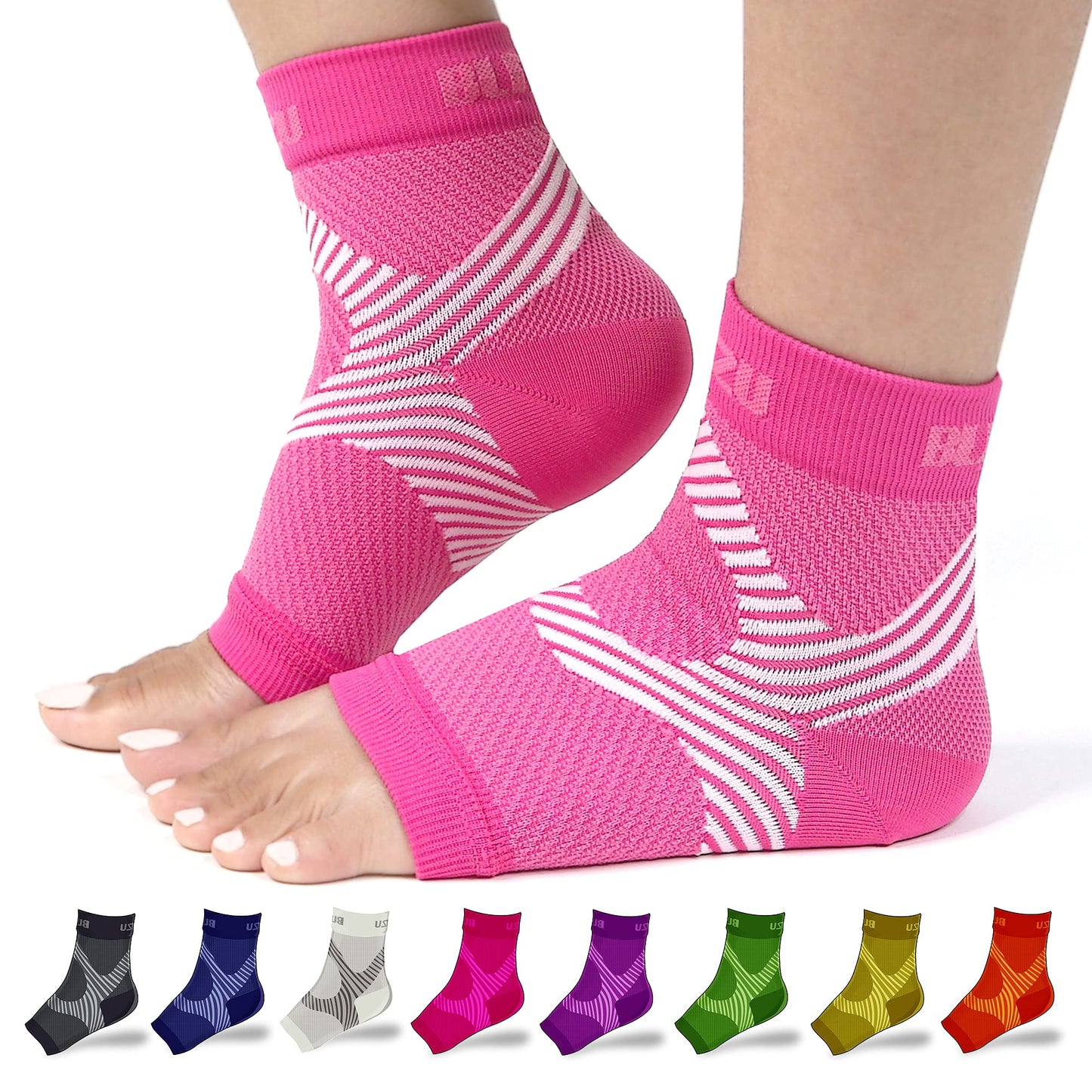 BLITZU Compression Socks for Plantar Fasciitis, Achilles Tendonitis Relief. Ankle Compression Sleeve for Heel Spurs, Foot Swelling, Fatigue & Sprain. Arch Support Brace for Sports, Gym Pink S-M