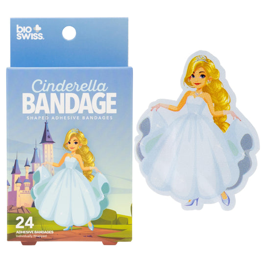 BioSwiss Bandages, Princess Cinderella Shaped Self Adhesive Bandage, Latex Free Sterile Wound Care, Fun First Aid Kit Supplies for Kids and Adults, 24 Count