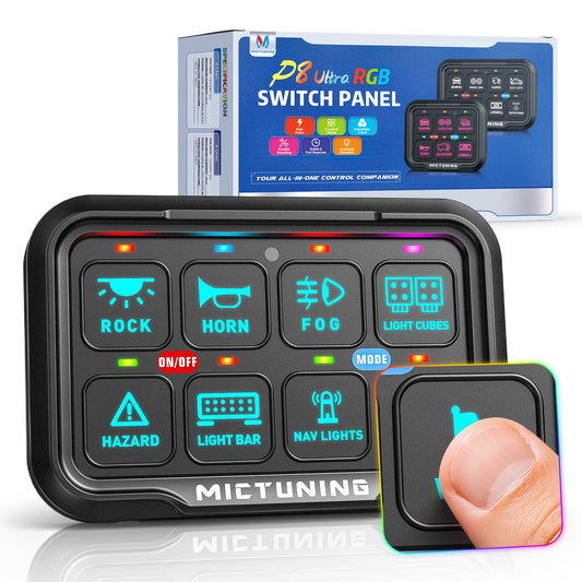 MICTUNING Ultra 6 Gang Switch Panel, IP67 Waterproof, Toggle Momentary Pulsed RGB Dimmable Multifunction Switch Panel, Universal Circuit Control Relay System Switch Box for Car Boat, 2 Years Warranty