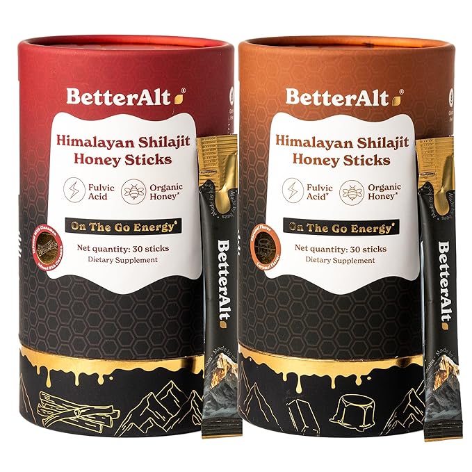 Better Alt Pure Himalayan Shilajit Sticks with Organic Honey, Saffron| Easy to Consume|30 Sticks for Energy Boost & Immune Support, 85+ Trace Minerals, 75%+ Fulvic Acid (Pack of 2) Cinnamon + Caramel