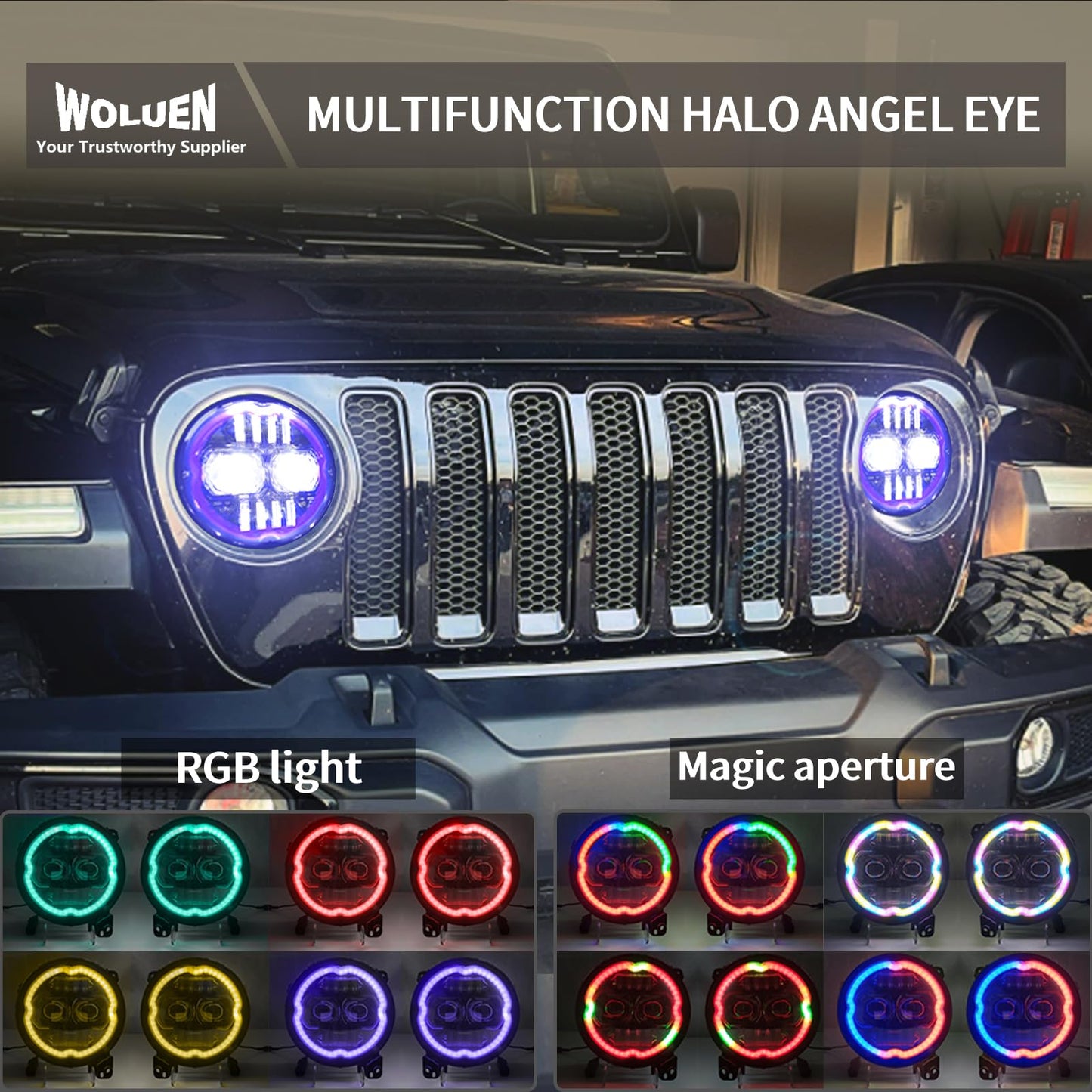 Woluen 9 Inch LED Headlights with Chasing RGB Halos - Fit for 2018+ Wrangler JL and 2020+ Gladiator JT Headlight Replacement with APP Controlled Chasing RGB Halos