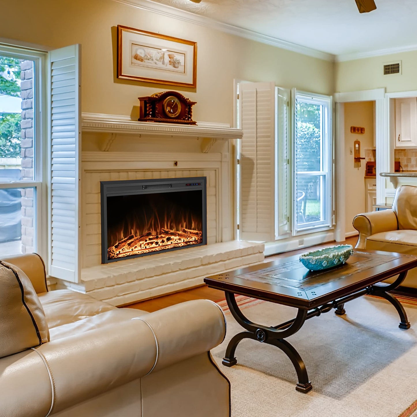 Rodalflame 28" Width Electric Fireplace Inserts with Adjustable Flame Colors, Fireplace Heater with Touch Screen & Remote Control, Recessed in Wall, 750/1500W, Timer