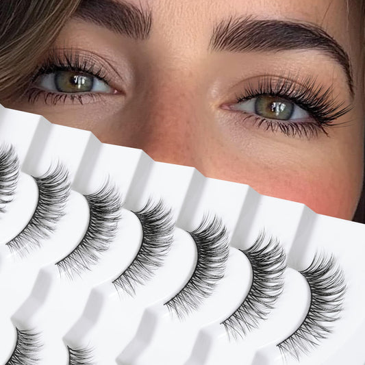 Onlyall Natural Lashes Wispy Lashes Natural Look False Eyelashes Natural Flared Eyelashes False Eye Lashes Soft Fluffy Lashes 7 Pairs DK53
