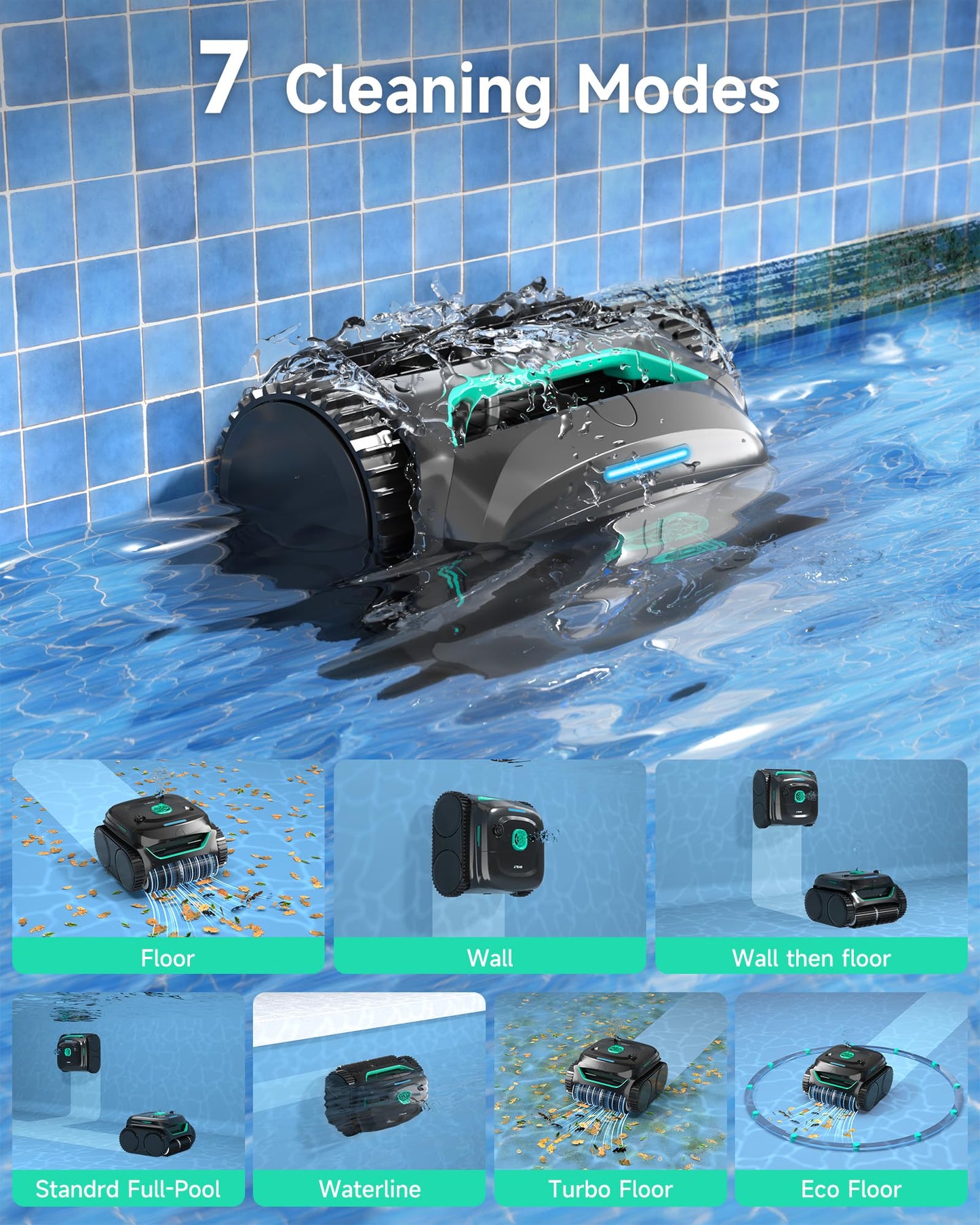 (2025 New) WYBOT C2 Inground Pool Vacuum Robot, Wall & Waterline Cleaning, Ultra-Fine Filtration, Cordless Robotic Pool Cleaner wtih Triple Motor Powerful Suction, 180mins Runtime (Black&Green)