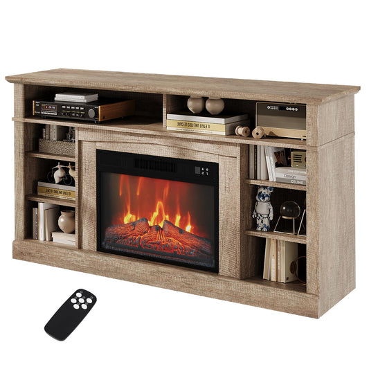 Electric Fireplace Tv Stand for Tvs Up to 58 Inch, Farmhouse 23" Remote Control Fireplace Entertainment Center with Sliding Barn Door, Storage Cabinets/Adjustable Shelves for Living Room